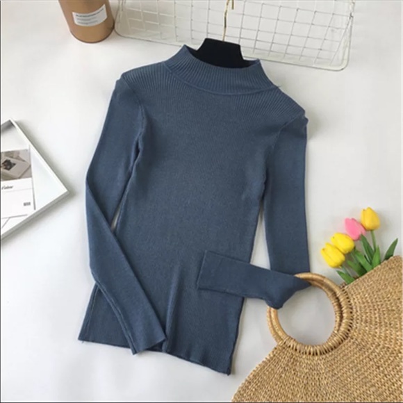 ✨COMING SOON✨Cute Ribbed High Neck Tee Shirts - Picture 4 of 8